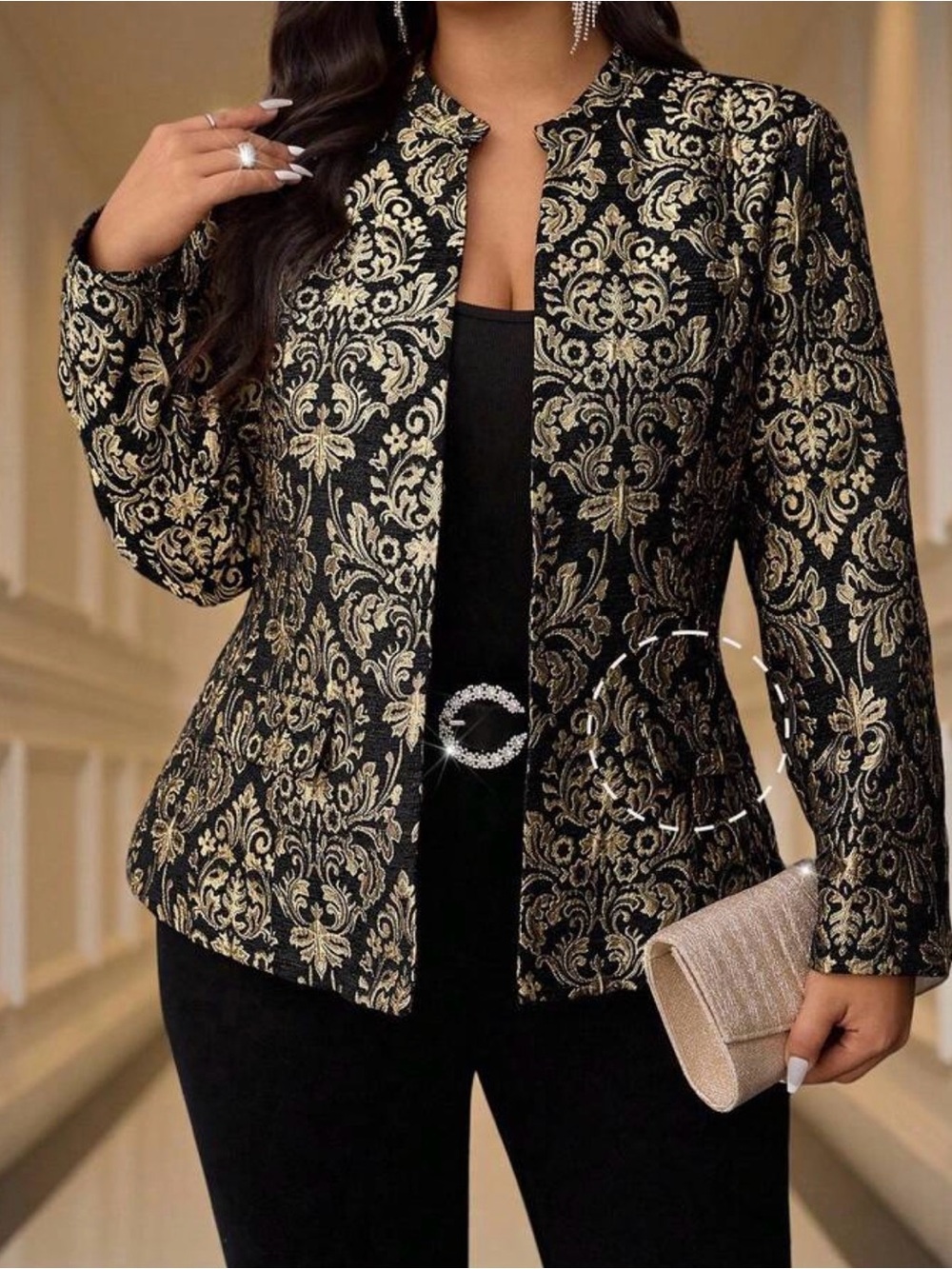 SHEIN Black Jacket with Gold Brocade Detail